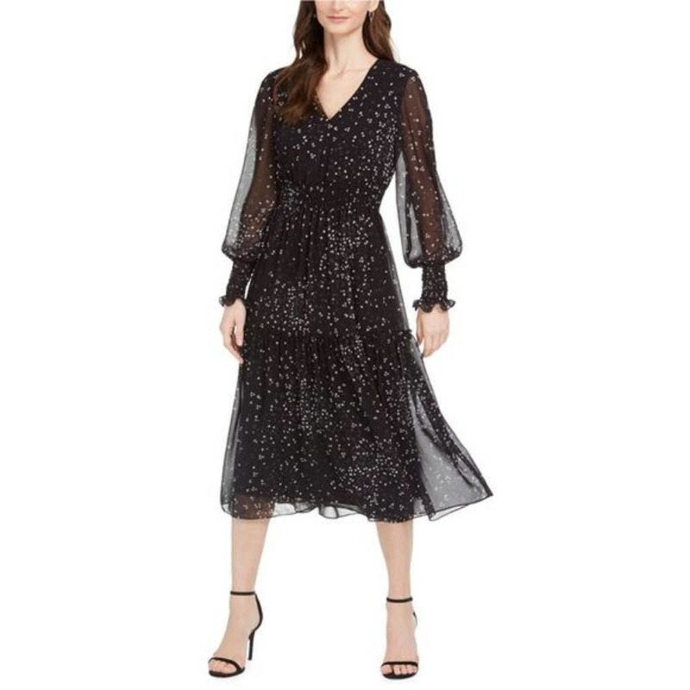Taylor Womens Floral Tiered Midi Dress Black Women's Size 6P